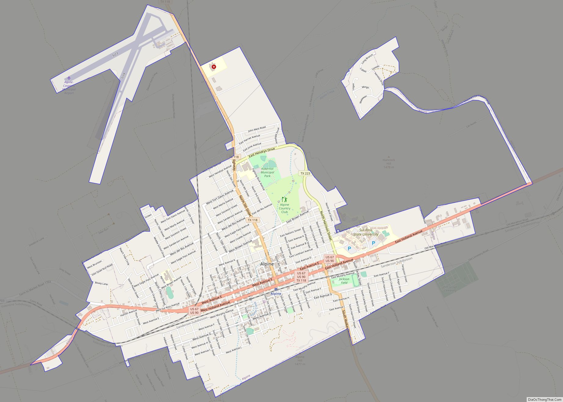 Map of Alpine city, Texas