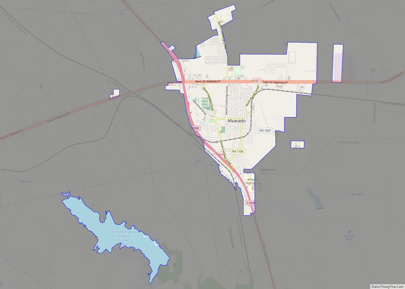 Map of Alvarado city, Texas