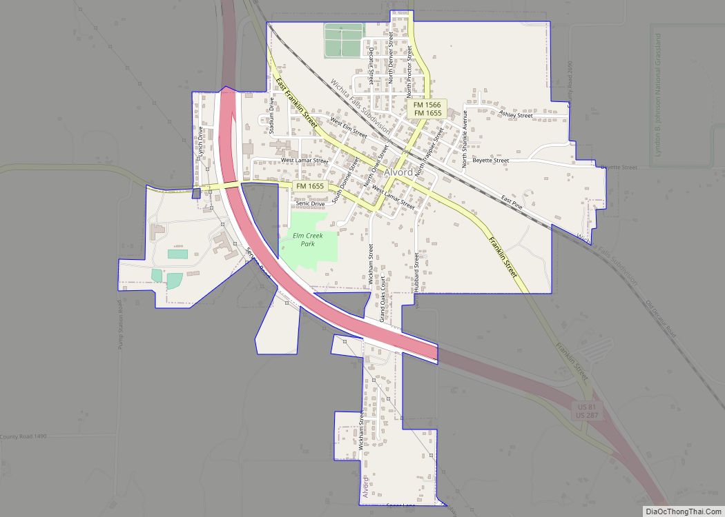 Map of Alvord town, Texas