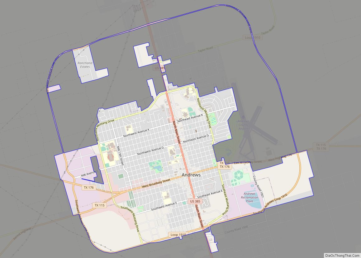 Map of Andrews city, Texas