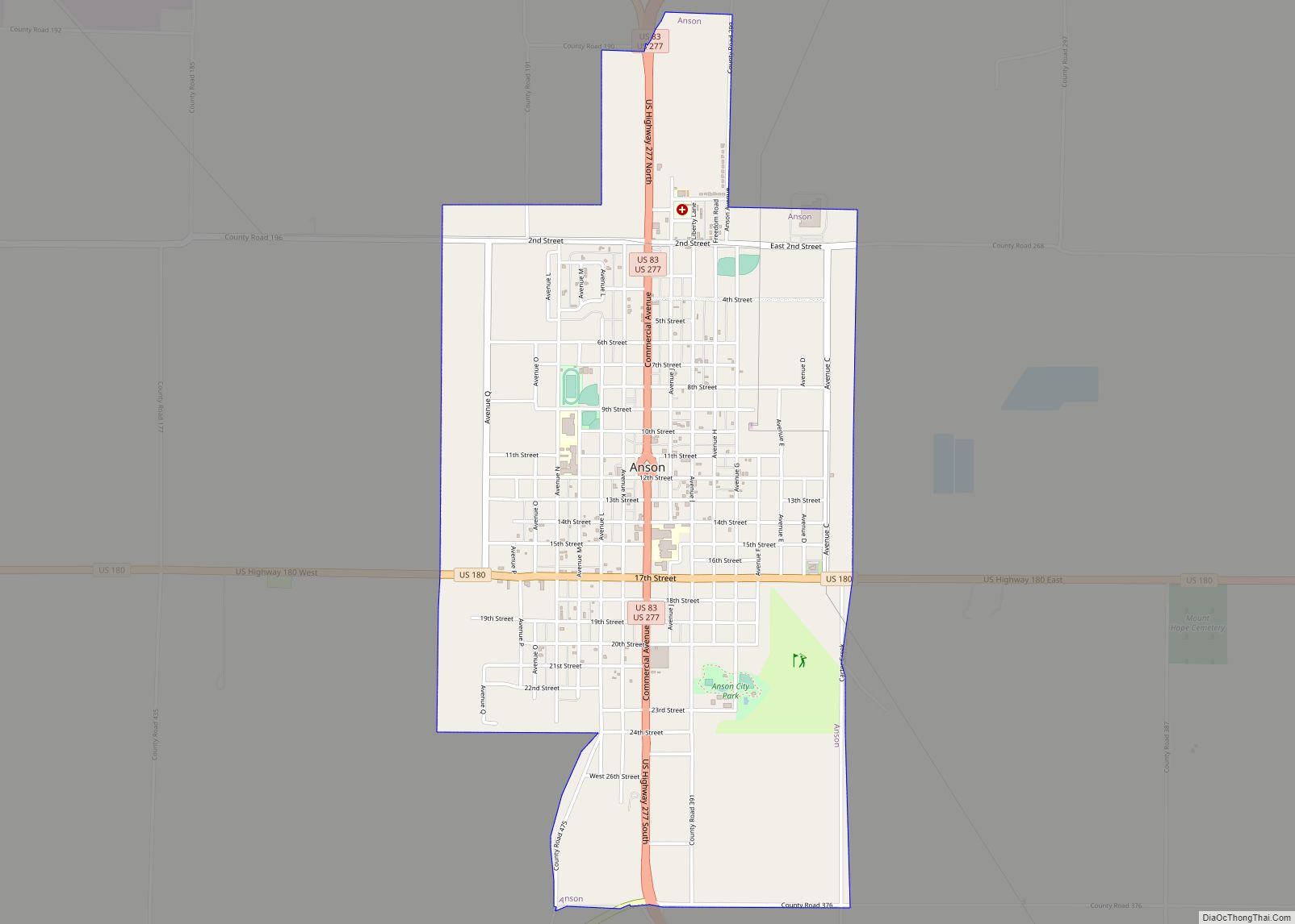 Map of Anson city, Texas