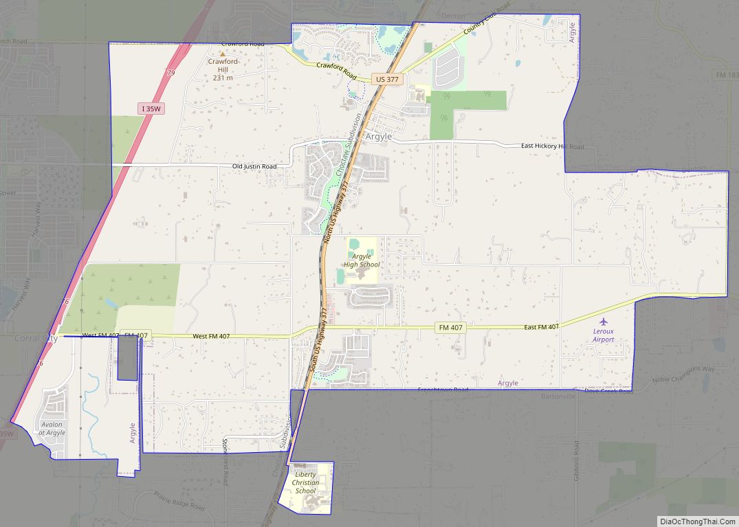 Map of Argyle city, Texas