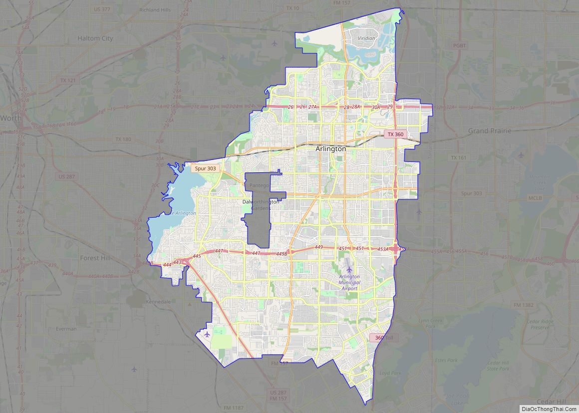 Map of Arlington city, Texas