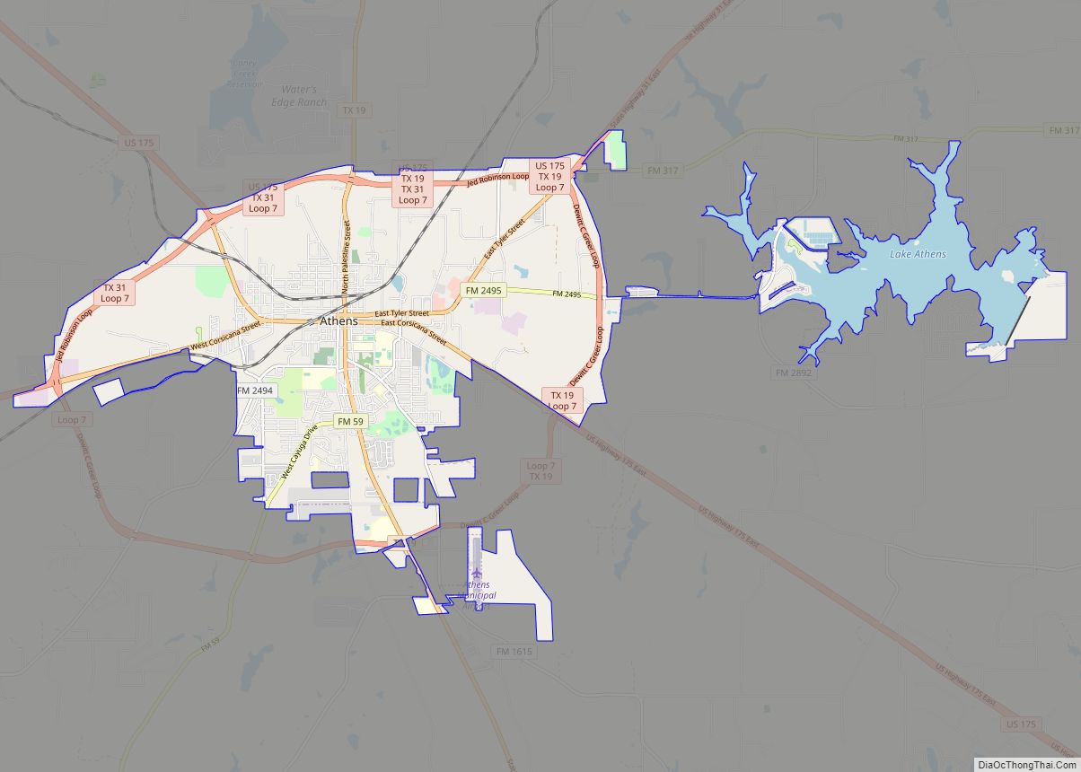 Map of Athens city, Texas