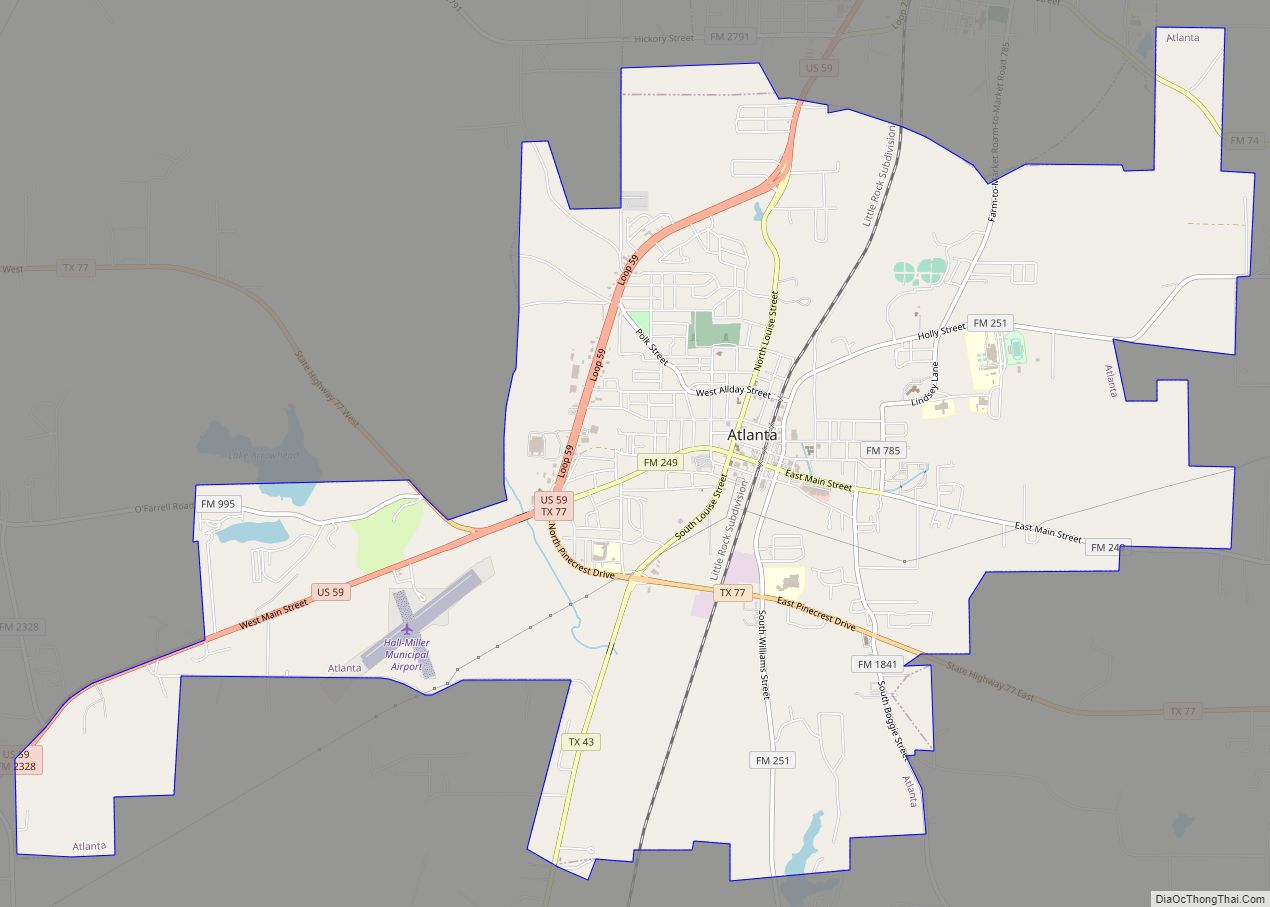 Map of Atlanta city, Texas