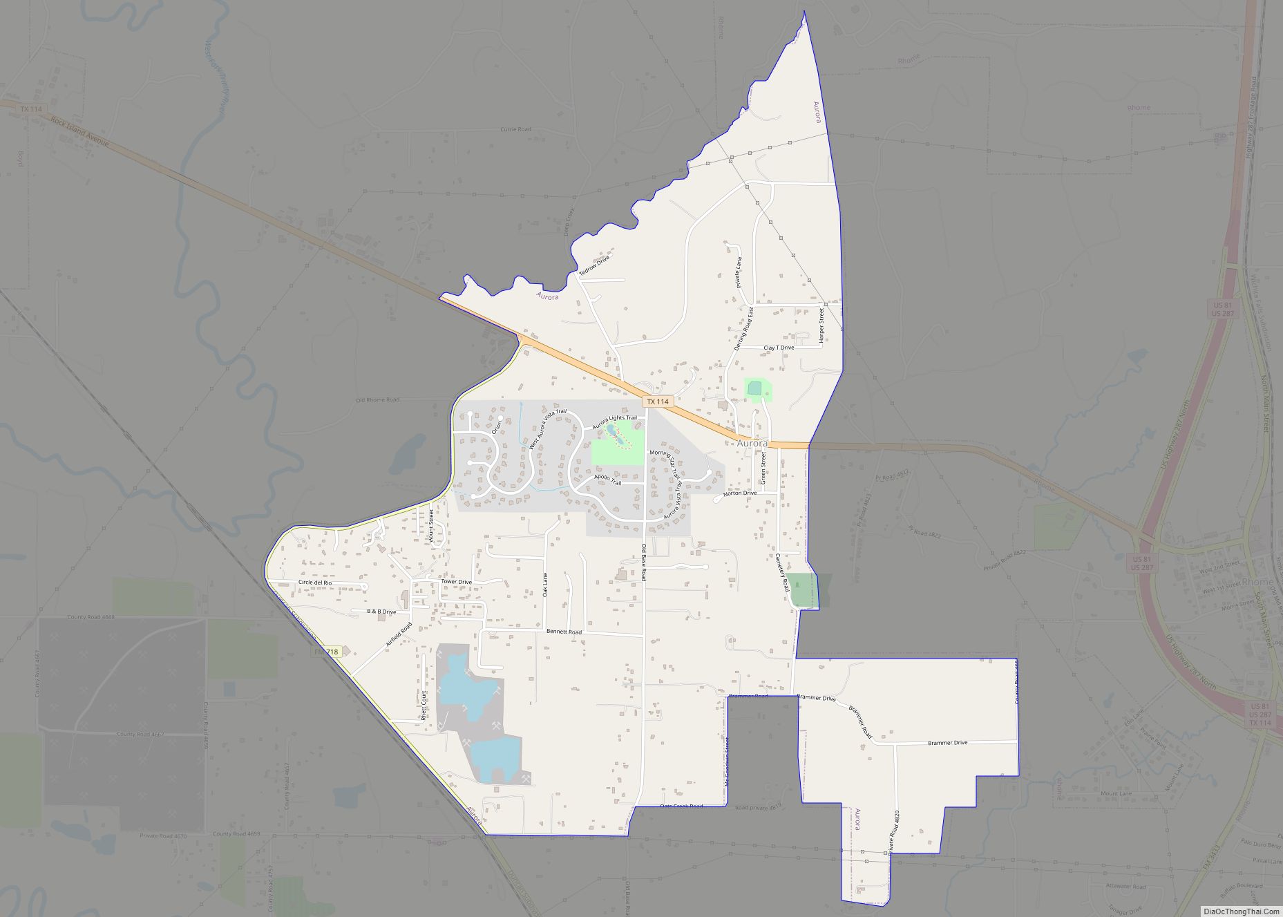 Map of Aurora city, Texas