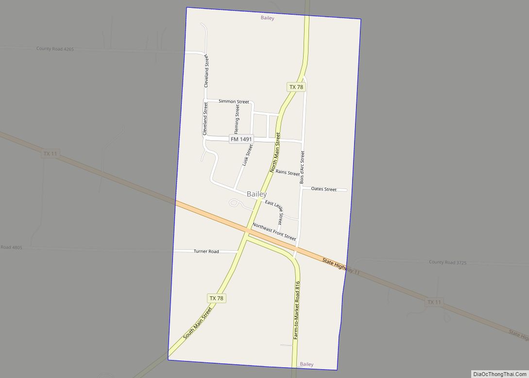 Map of Bailey city, Texas