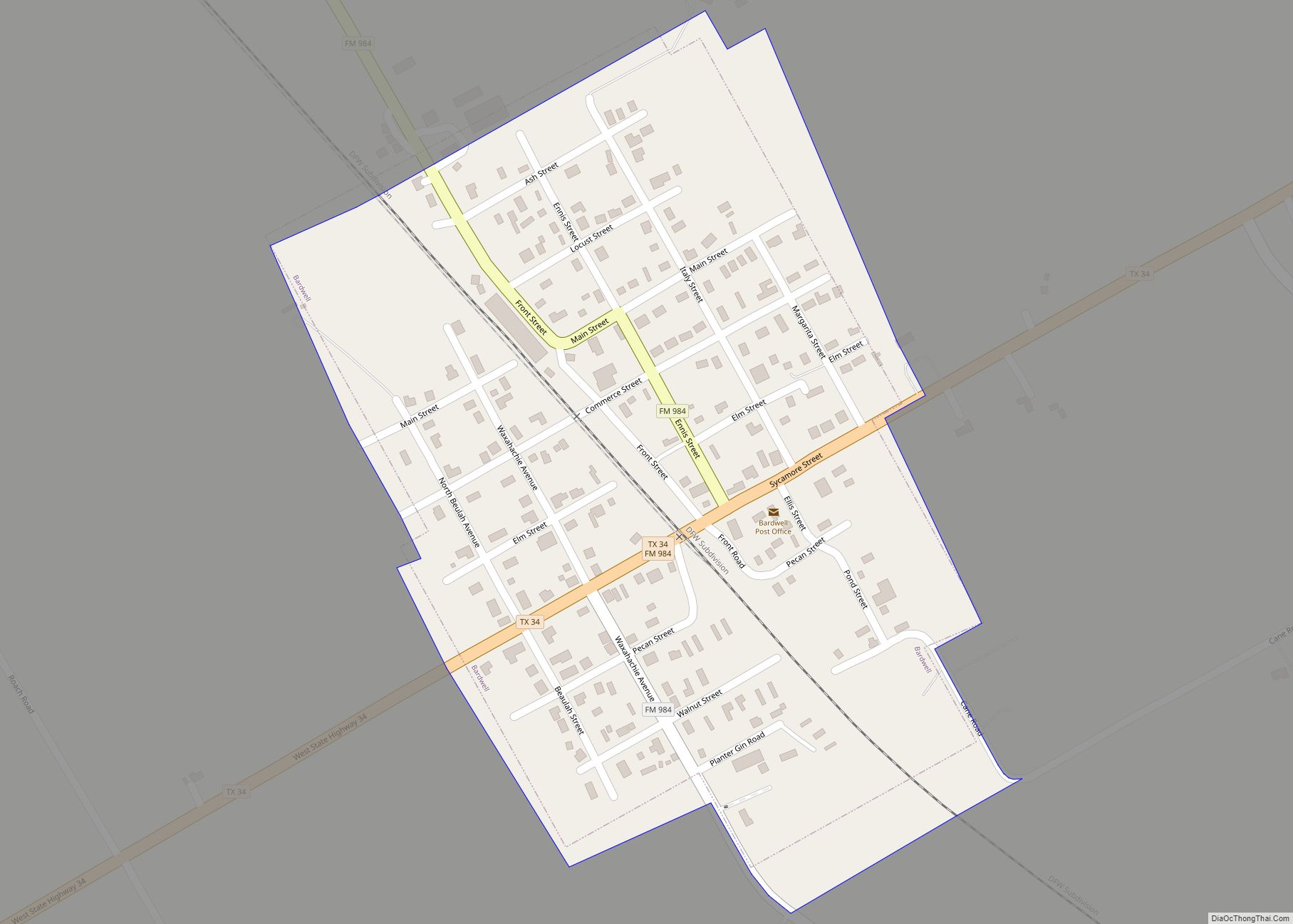 Map of Bardwell city, Texas