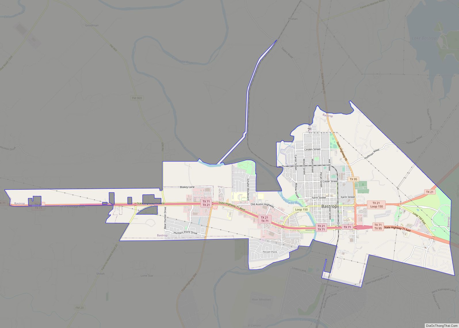 Map of Bastrop city, Texas