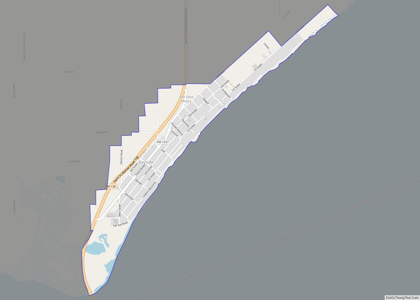 Map of Bayside town, Texas