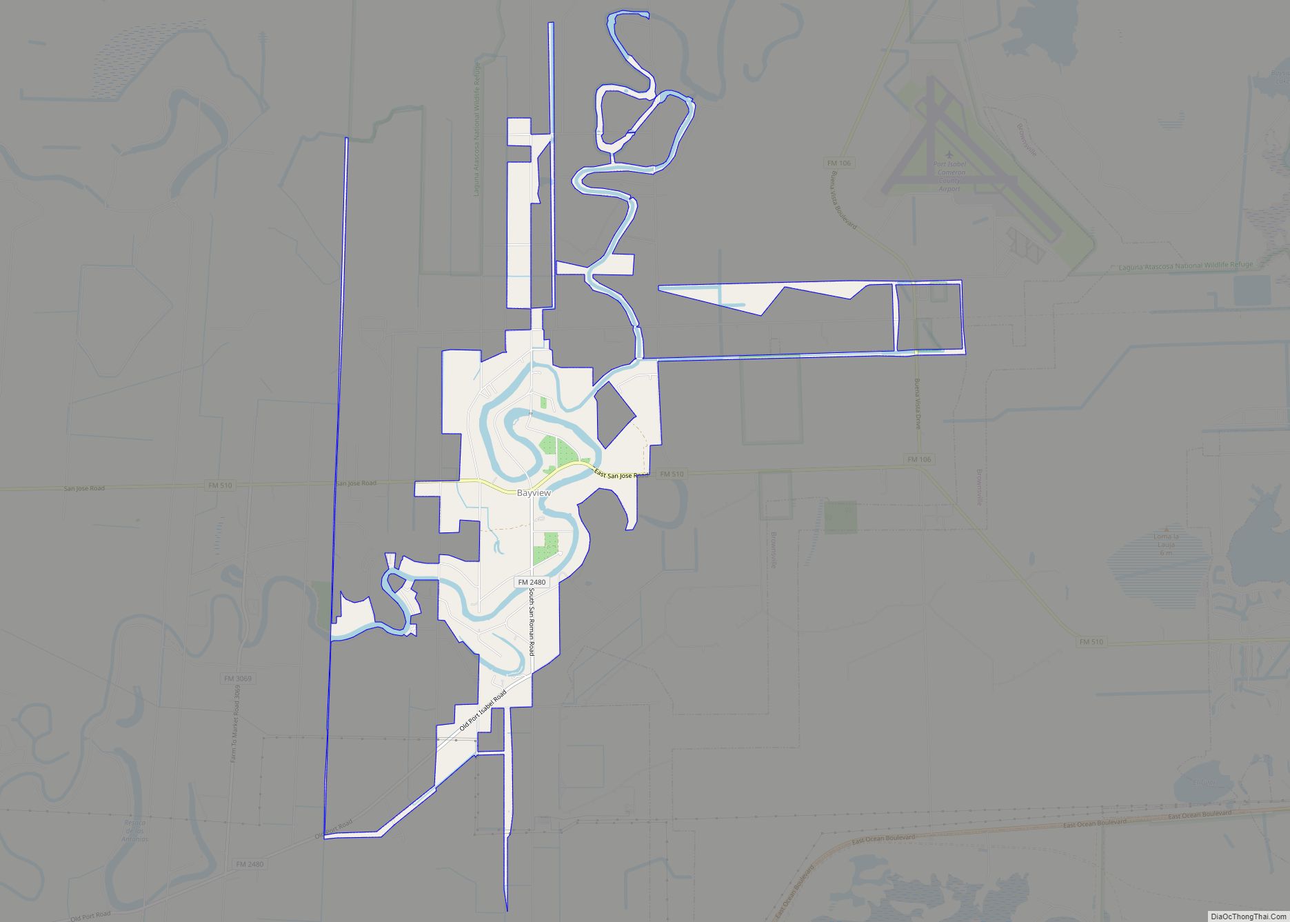 Map of Bayview town, Texas