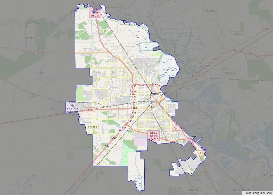 Map of Beaumont city, Texas