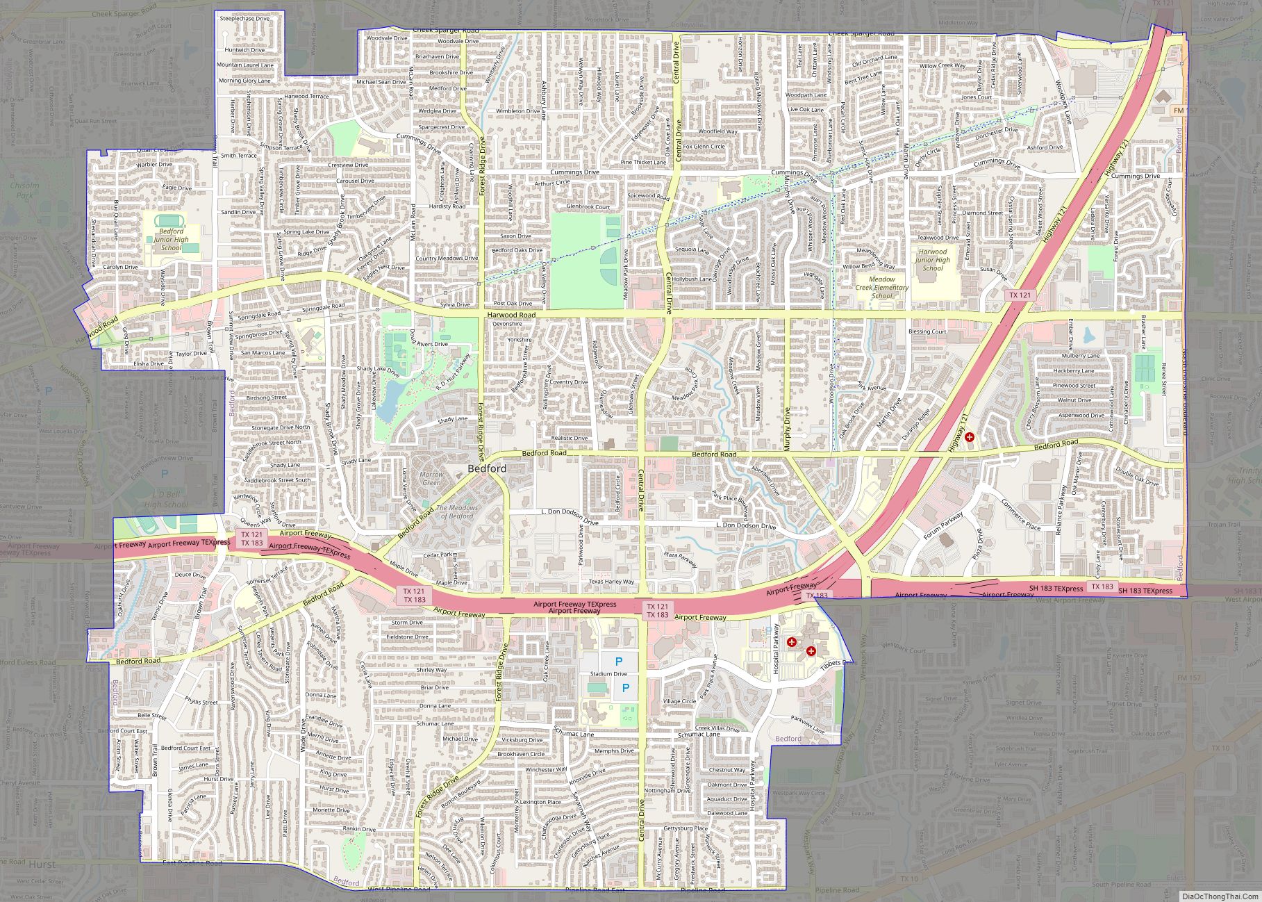 Map of Bedford city, Texas