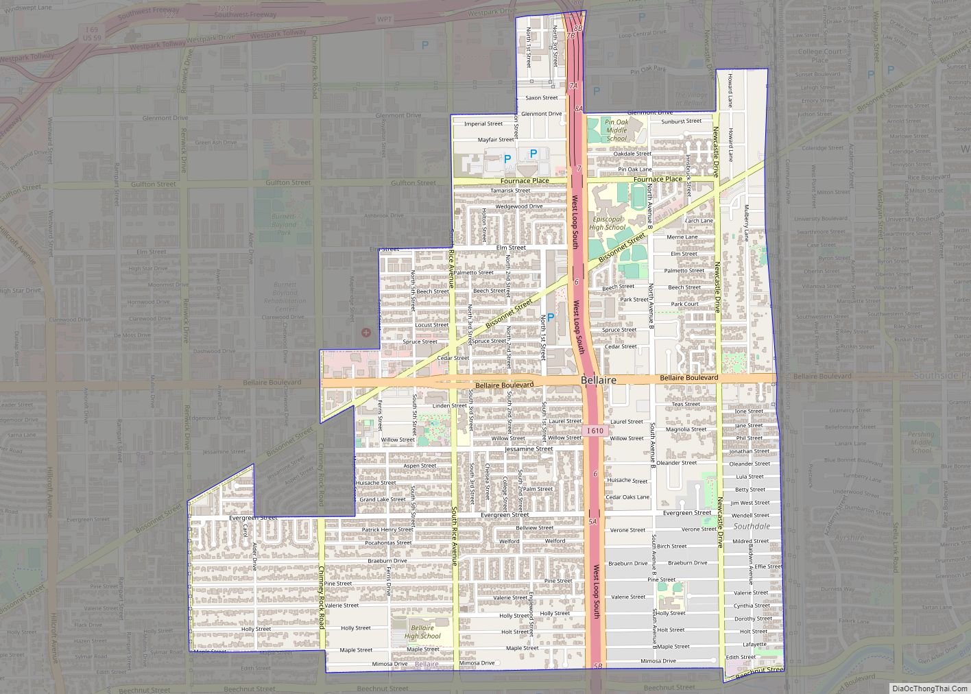 Map of Bellaire city, Texas