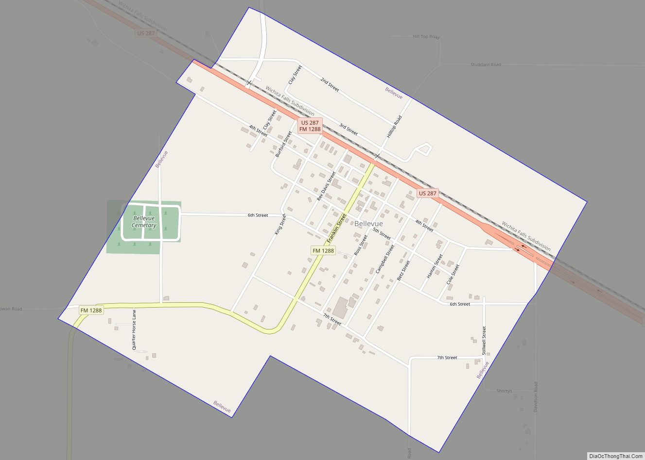 Map of Bellevue city, Texas