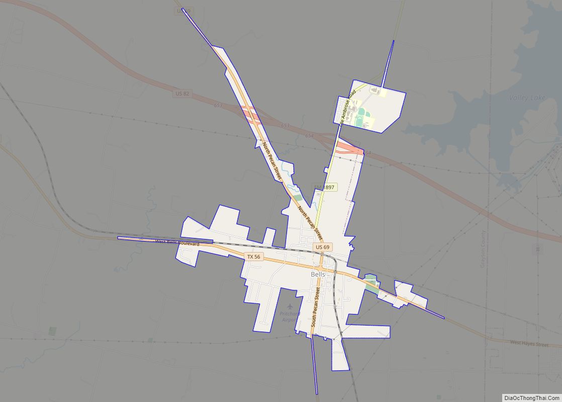 Map of Bells town, Texas