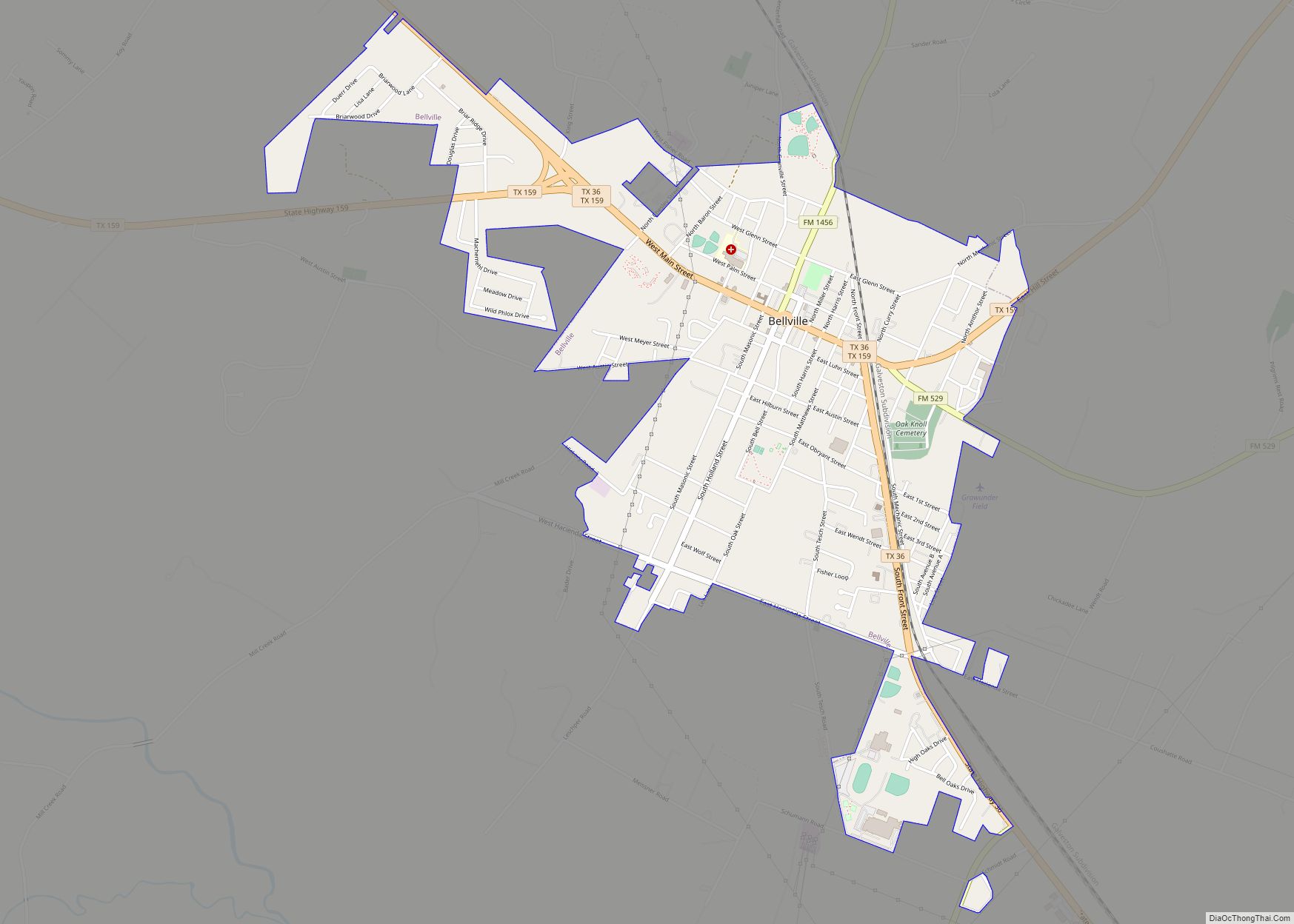 Map of Bellville city, Texas