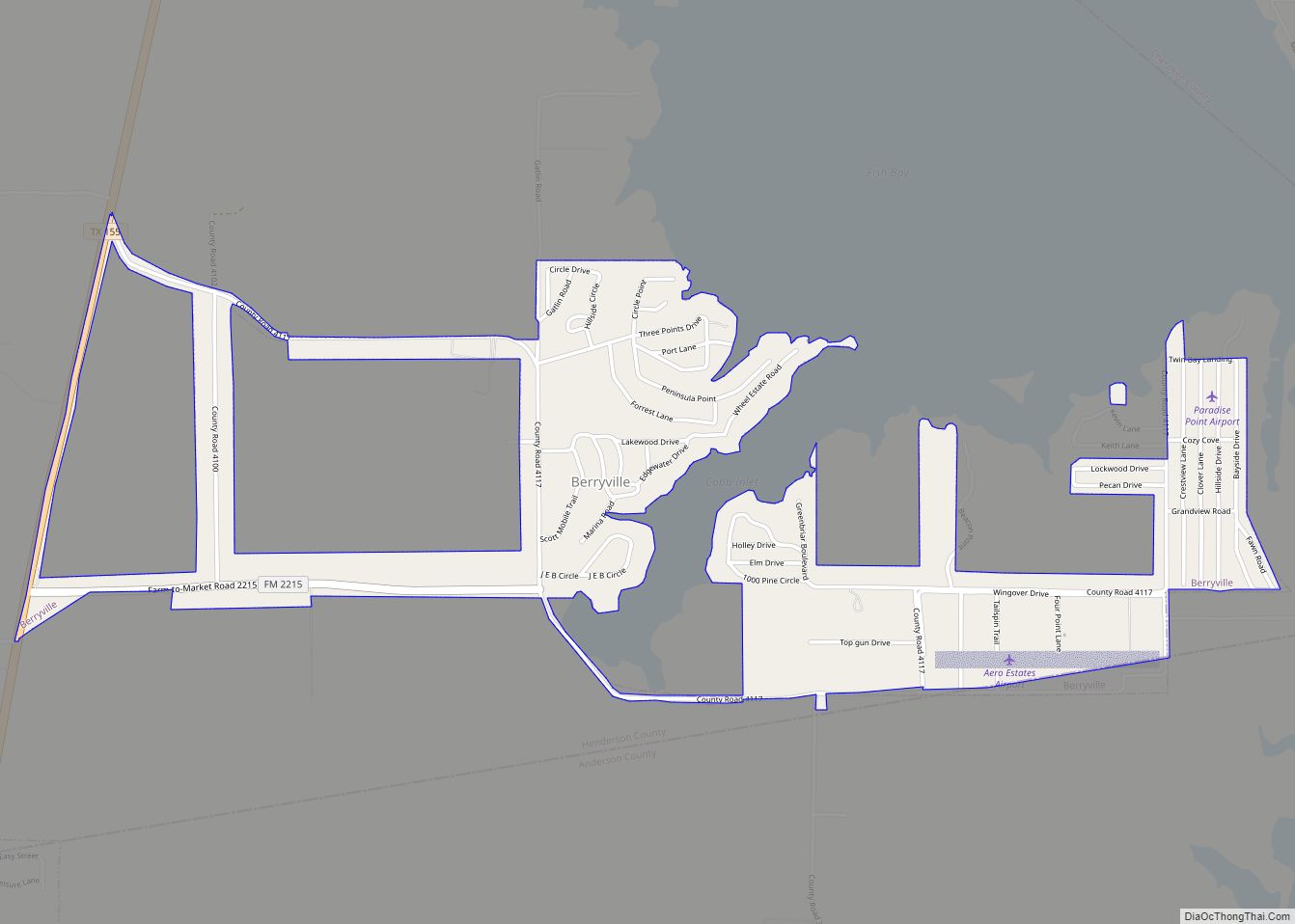 Map of Berryville town, Texas