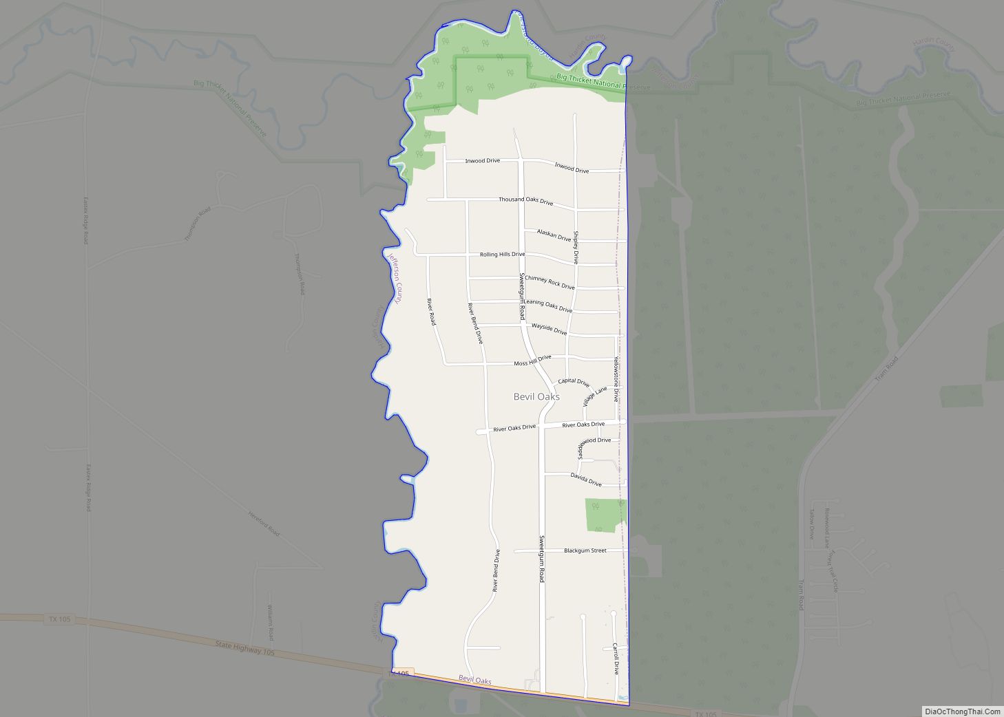 Map of Bevil Oaks city