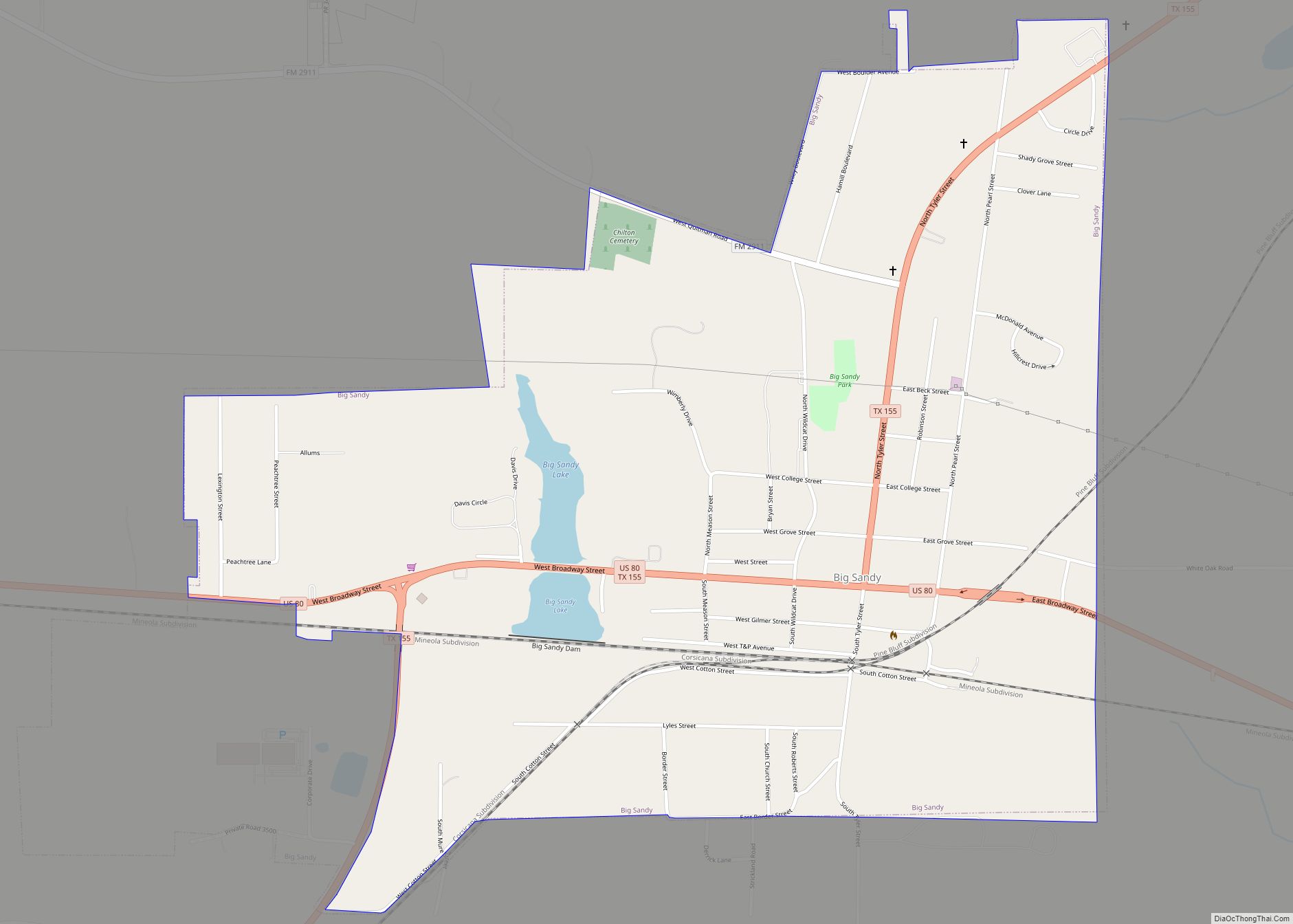 Map of Big Sandy town, Texas