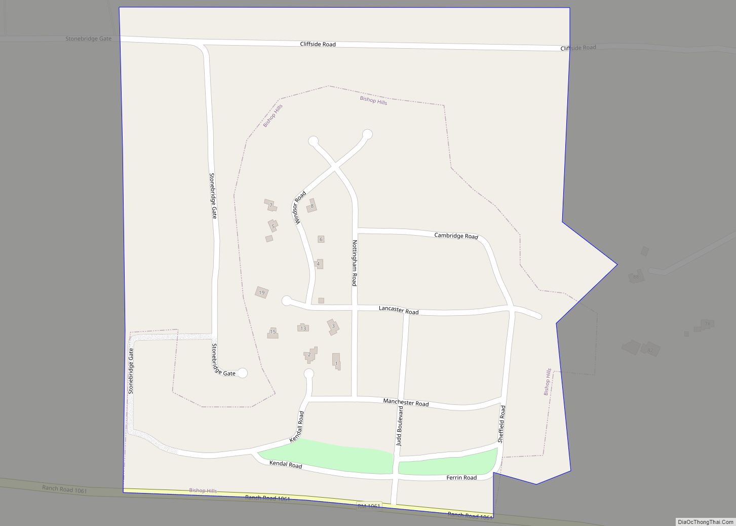 Map of Bishop Hills town