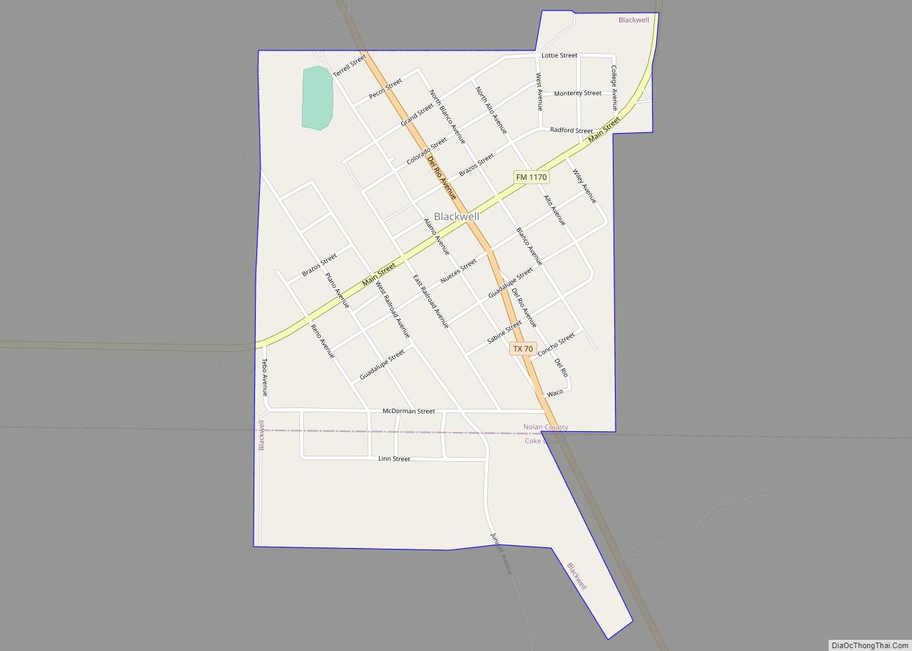 Map of Blackwell city, Texas