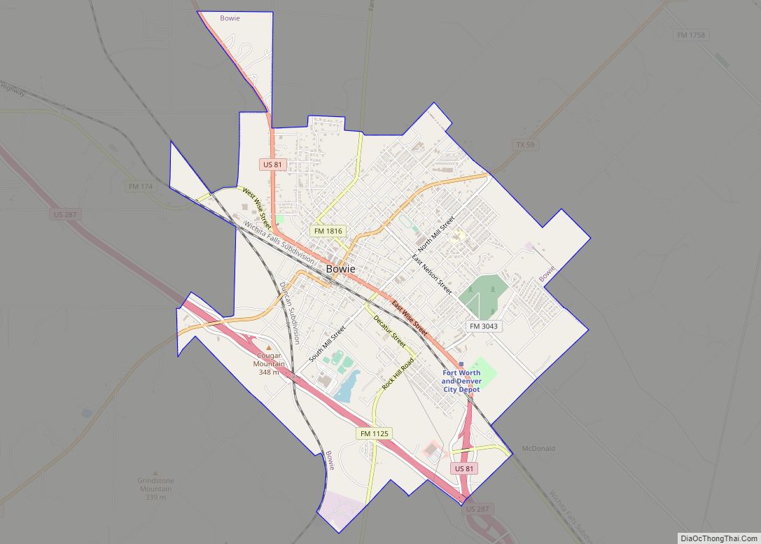 Map of Bowie city, Texas