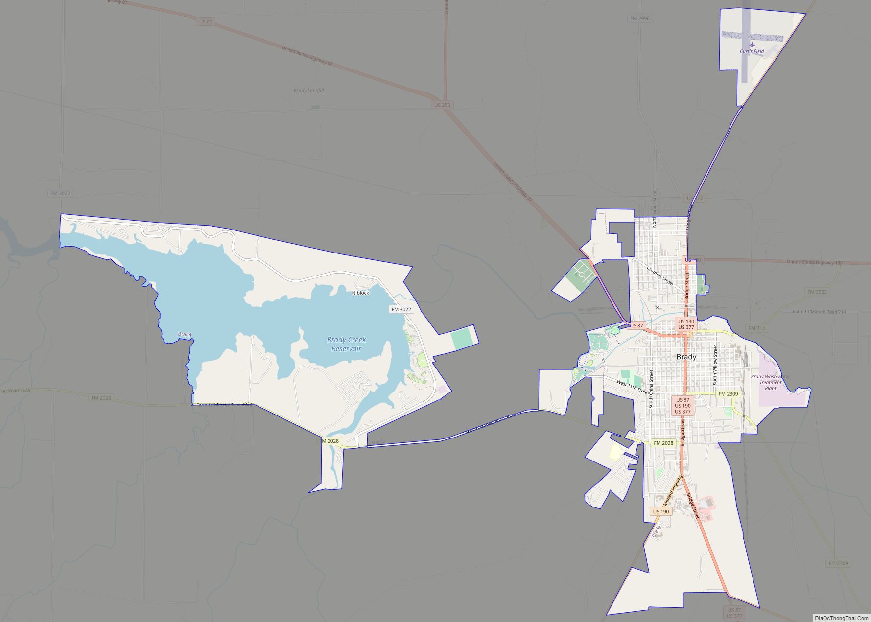 Map of Brady city, Texas