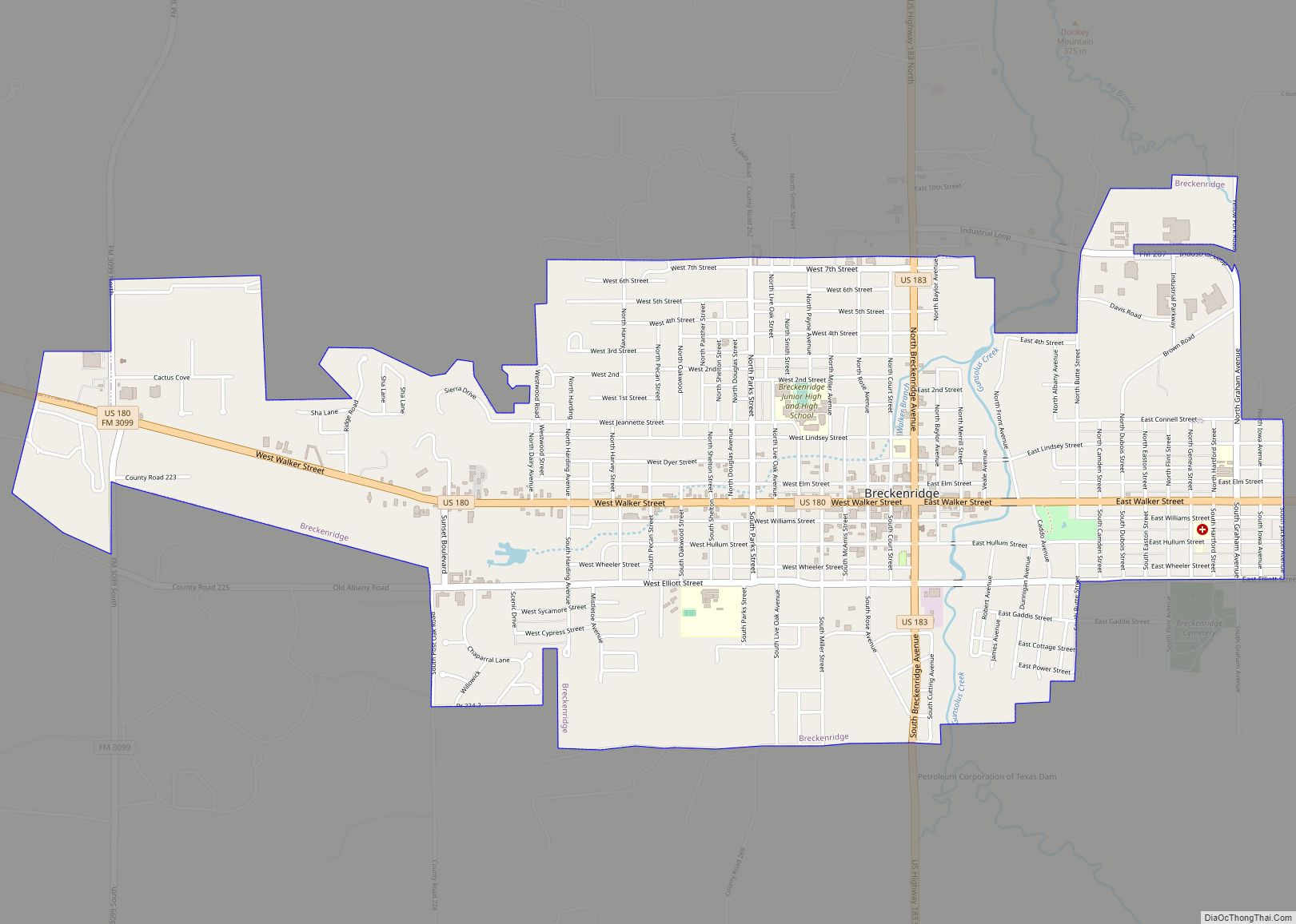 Map of Breckenridge city, Texas