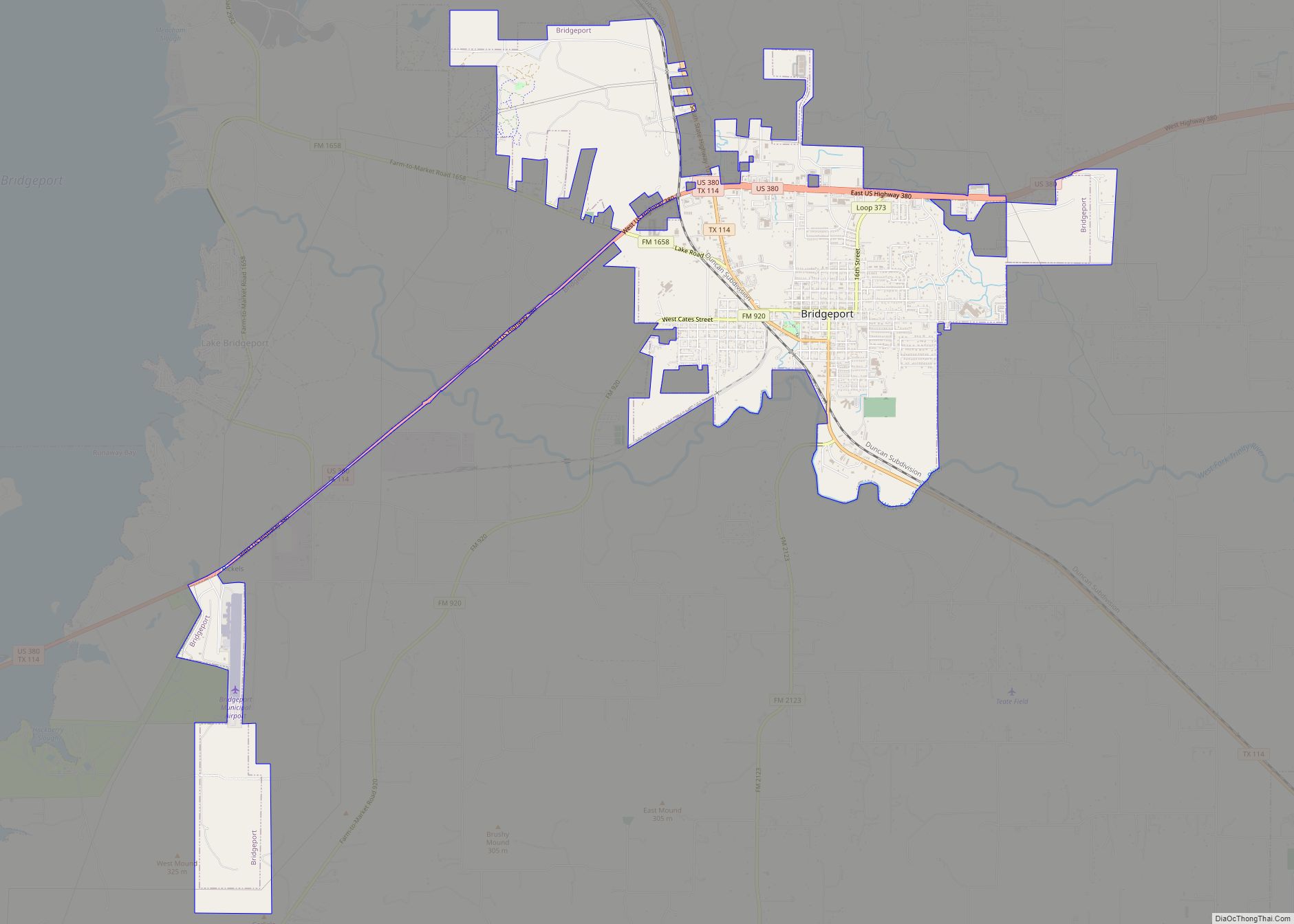 Map of Bridgeport city, Texas