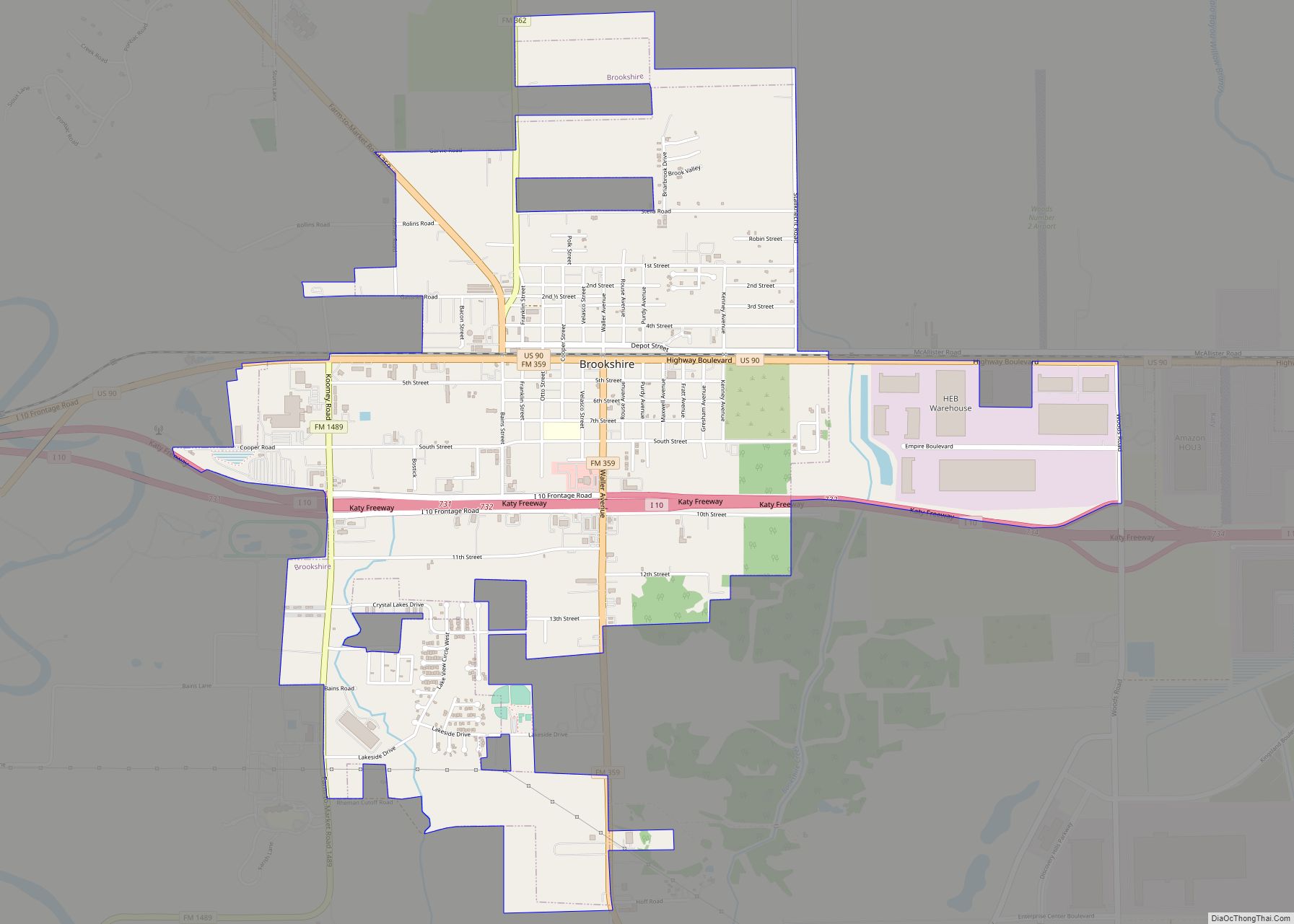 Brookshire ở đâu? Bản đồ thành phố Brookshire, Texas