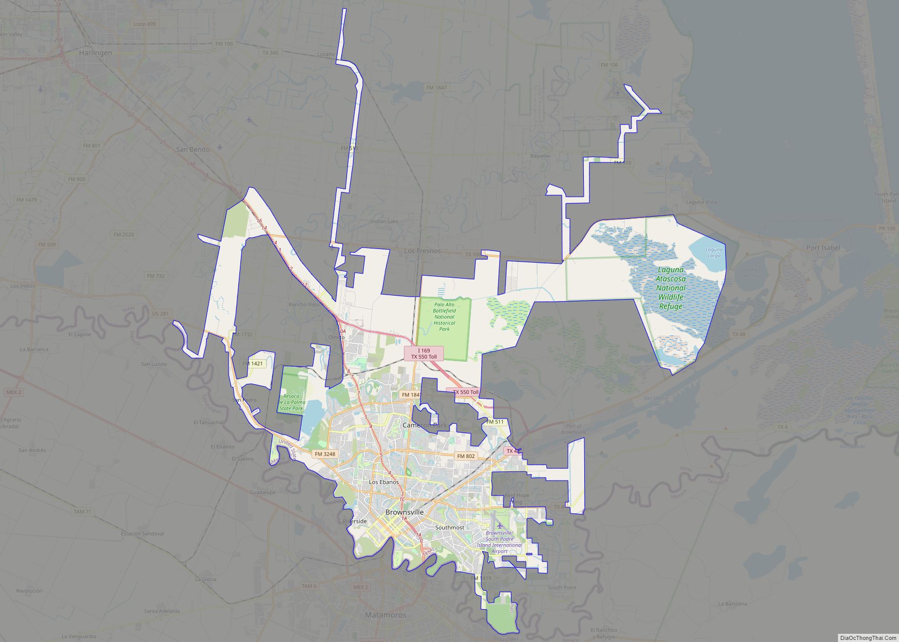 Map of Brownsville city, Texas