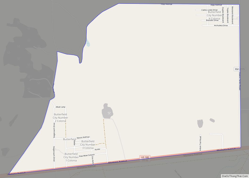 Map of Butterfield CDP, Texas