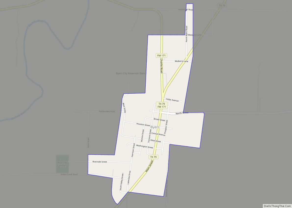 Map of Byers city, Texas