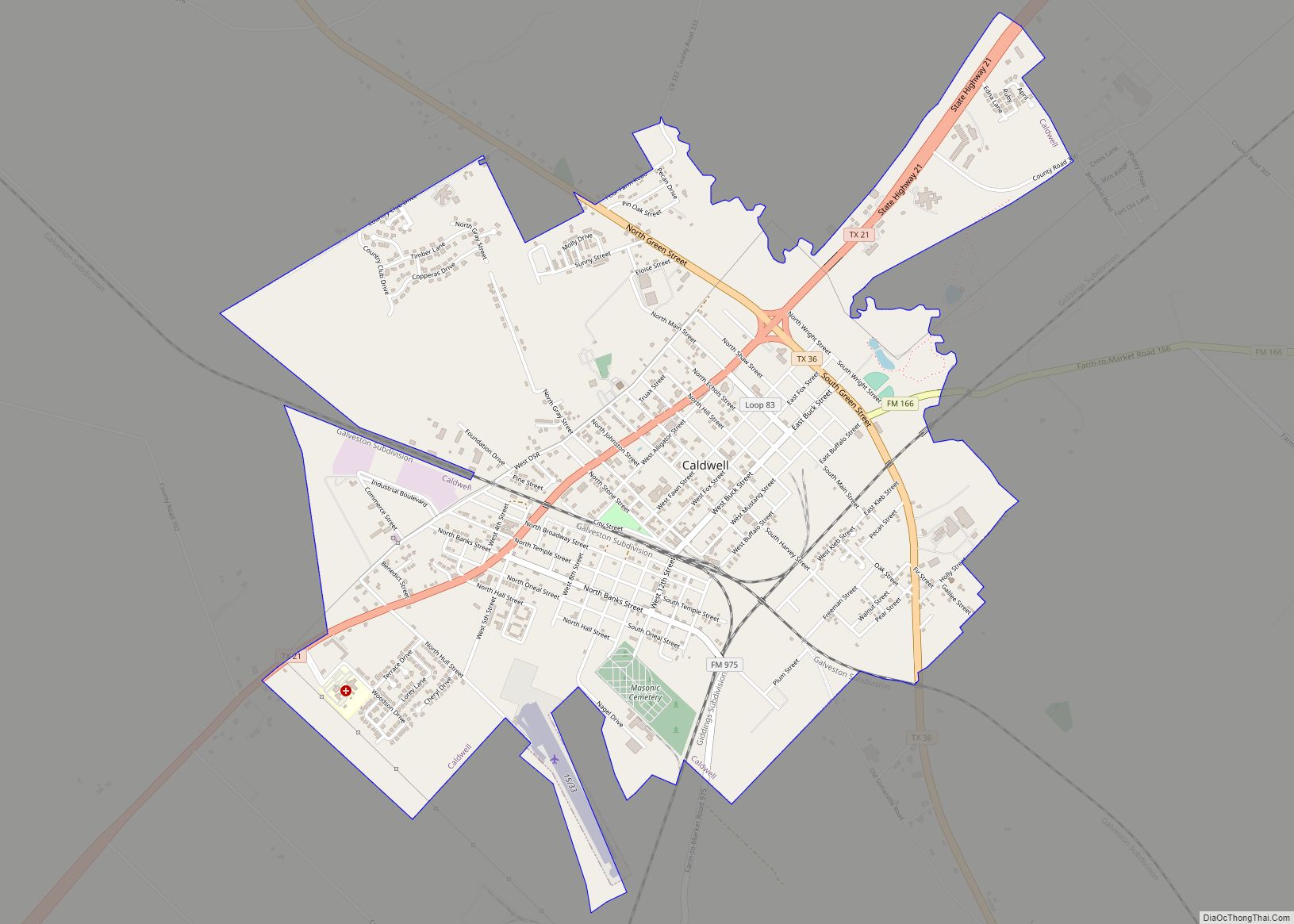 Map of Caldwell city, Texas