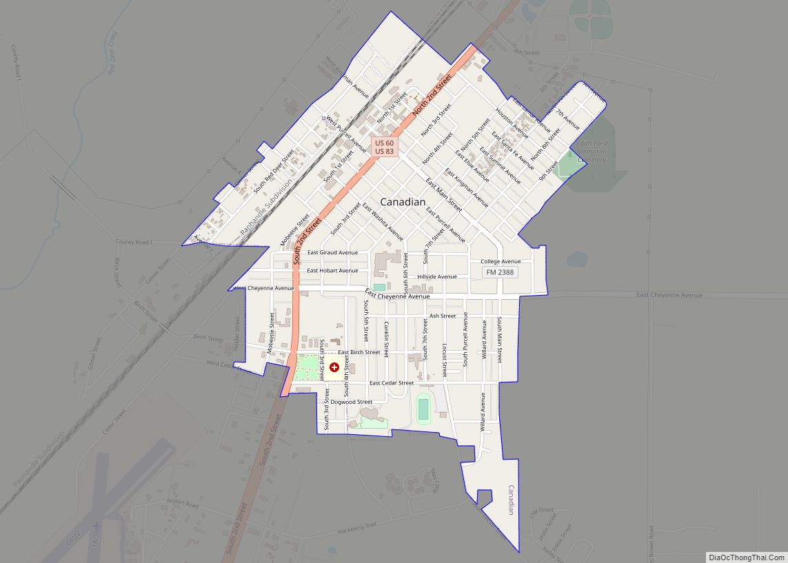 Map of Canadian city, Texas