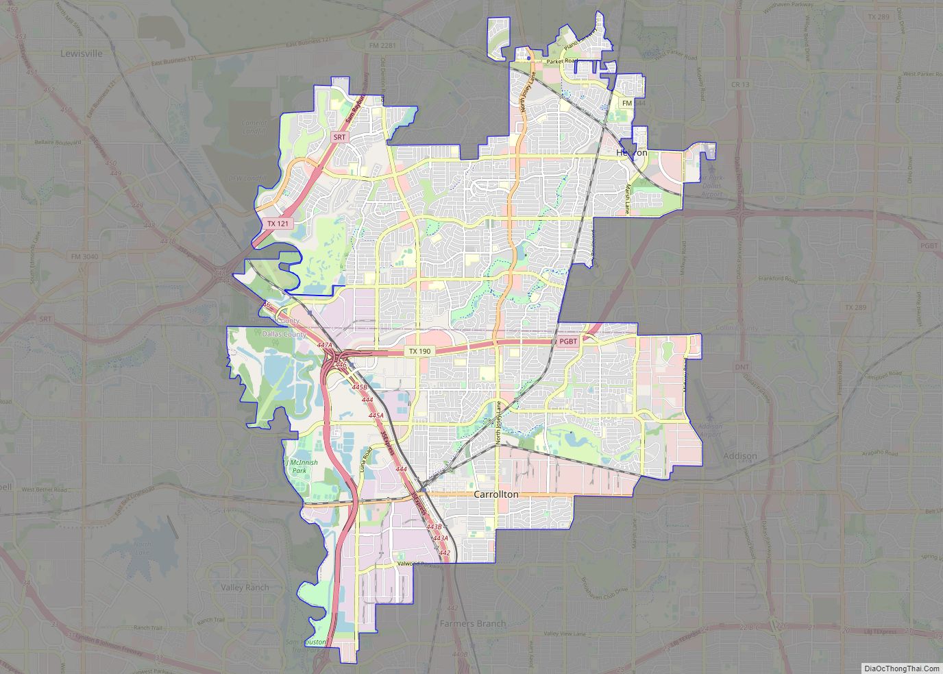 Map of Carrollton city, Texas