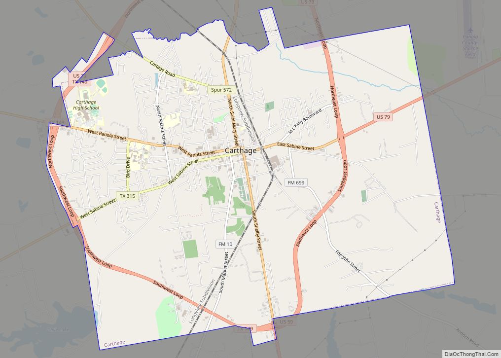 Map of Carthage city, Texas