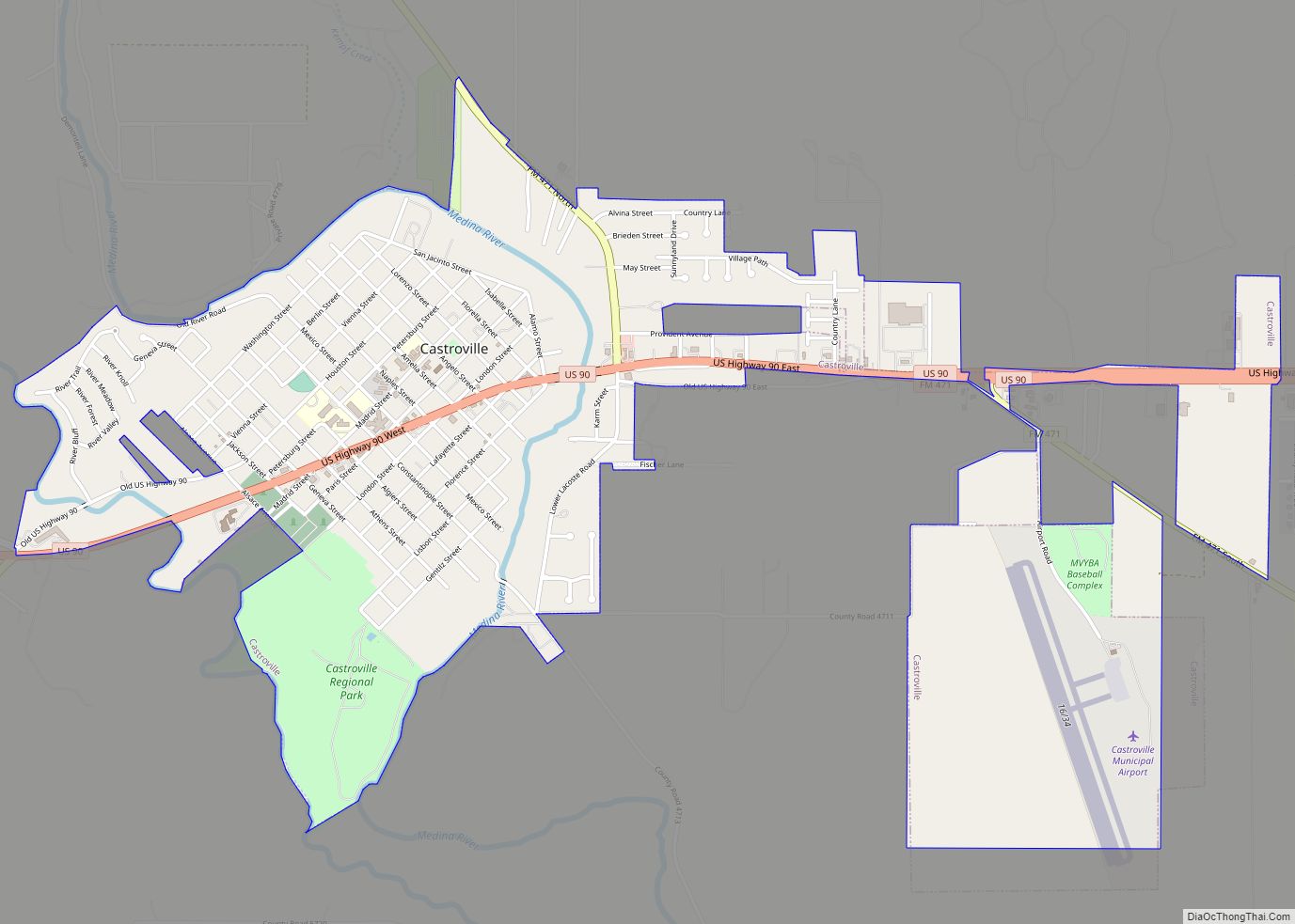 Map of Castroville city, Texas