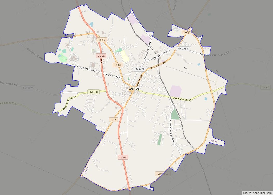 Map of Center city, Texas