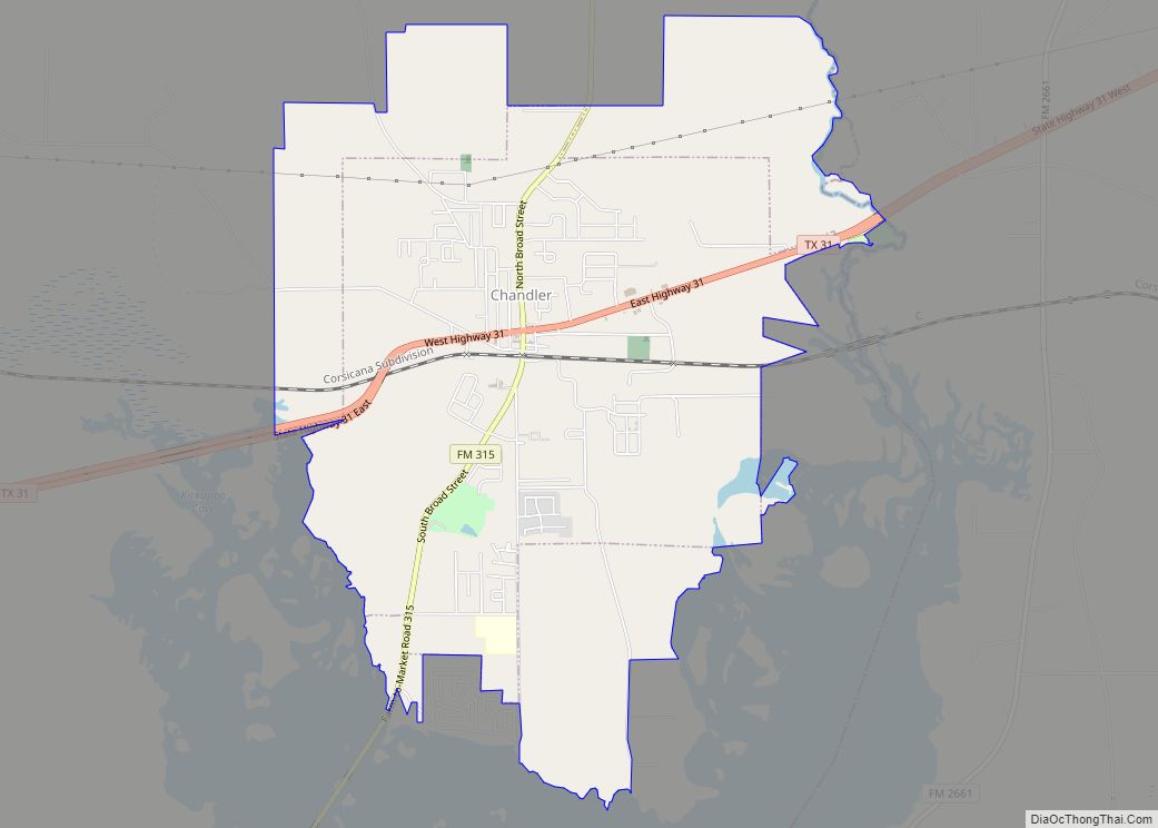 Map of Chandler city, Texas