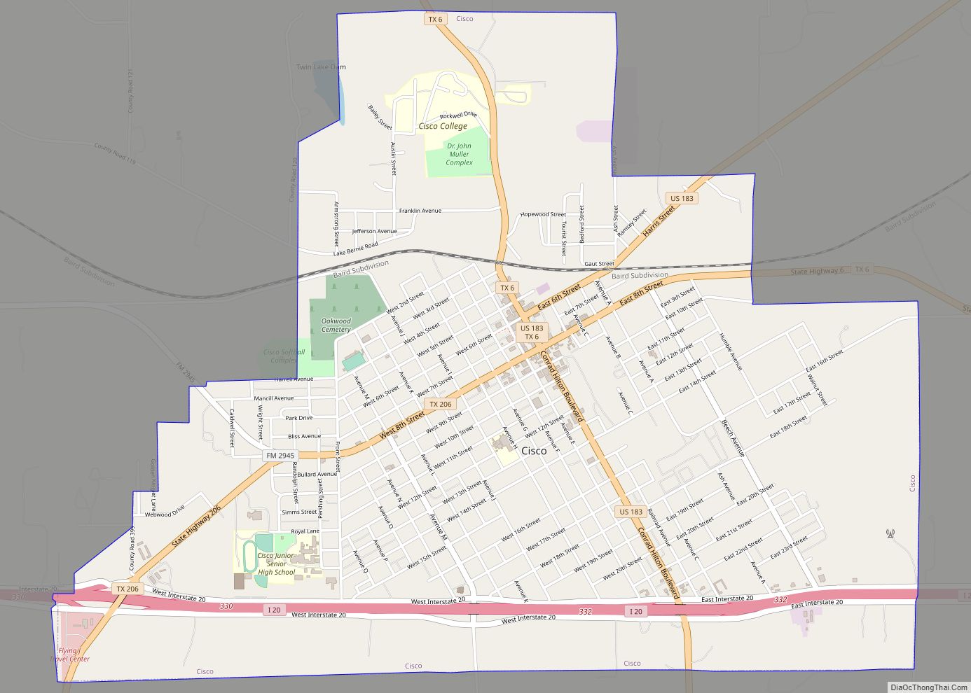 Map of Cisco city, Texas