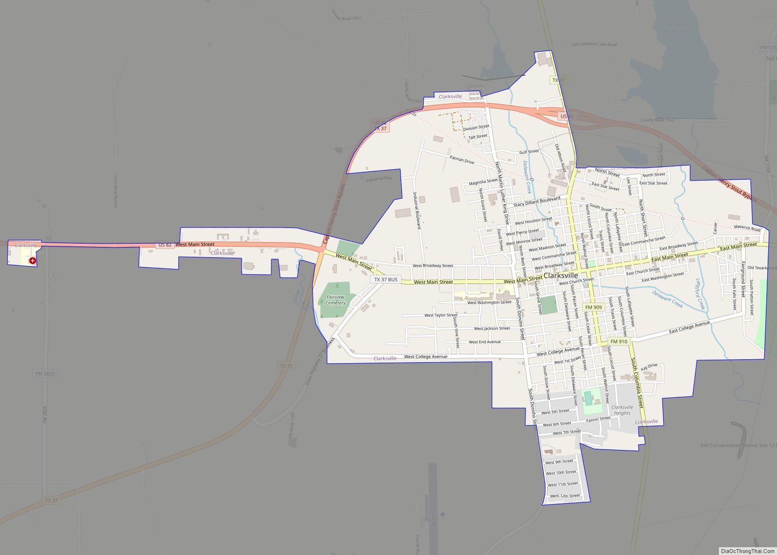 Map of Clarksville city, Texas