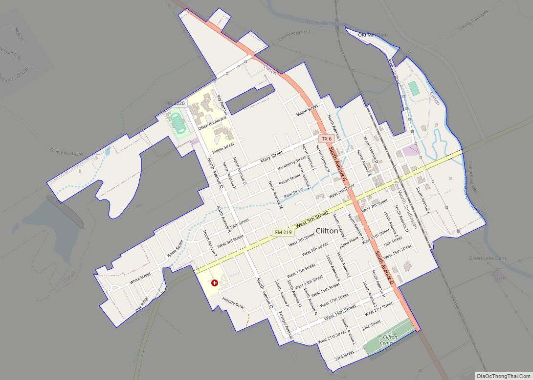 Map of Clifton city, Texas