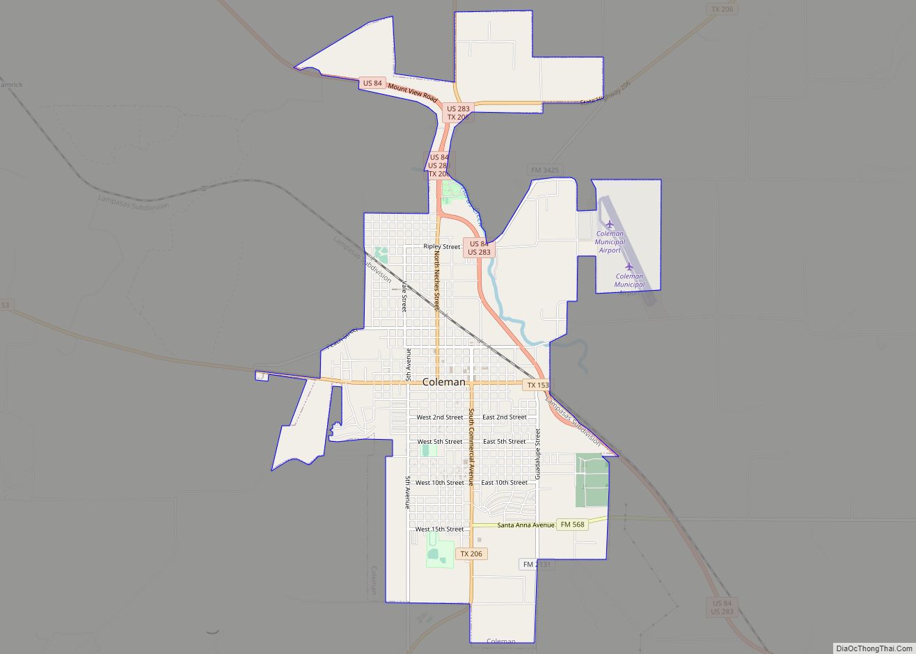 Map of Coleman city, Texas