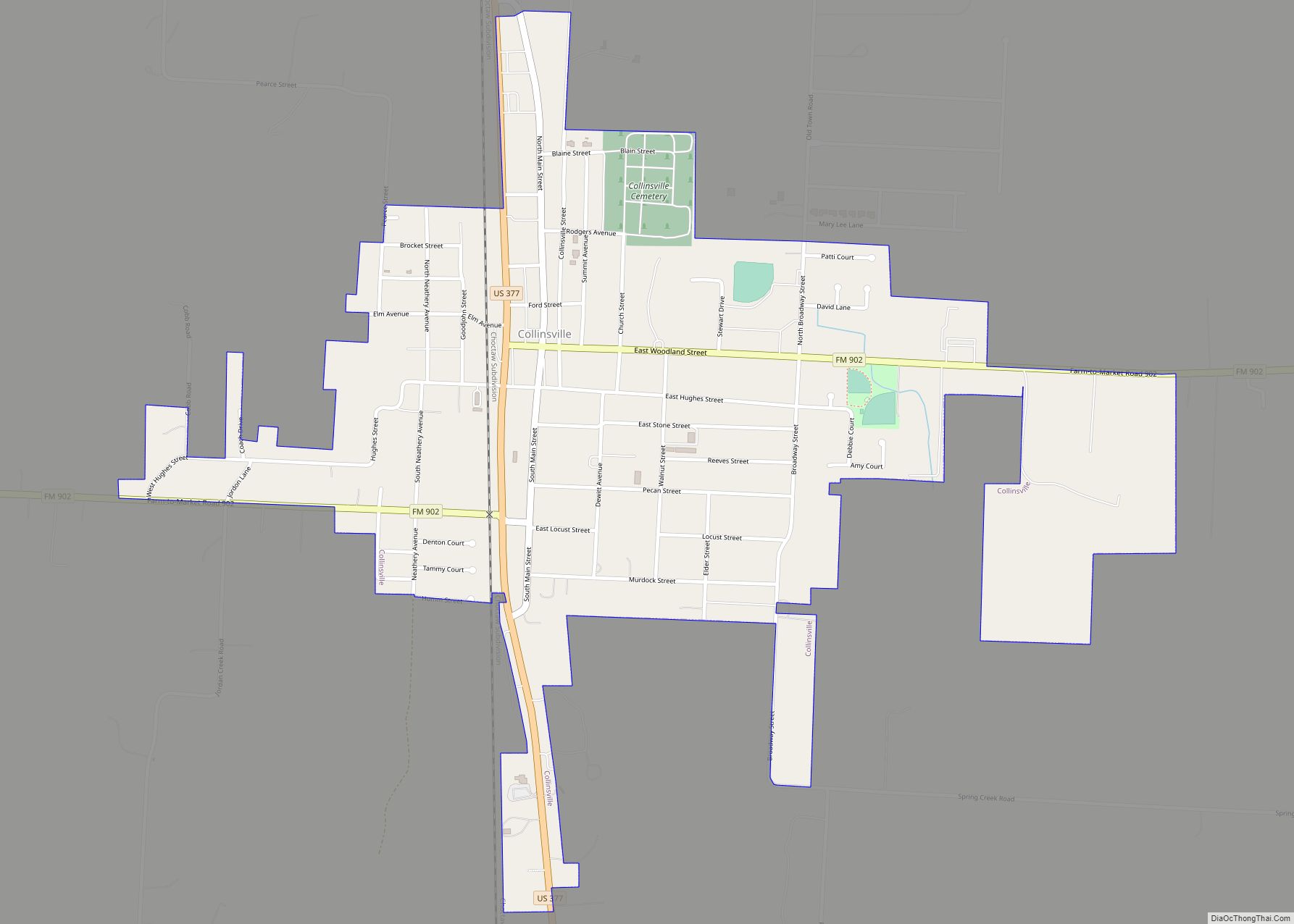 Map of Collinsville town, Texas