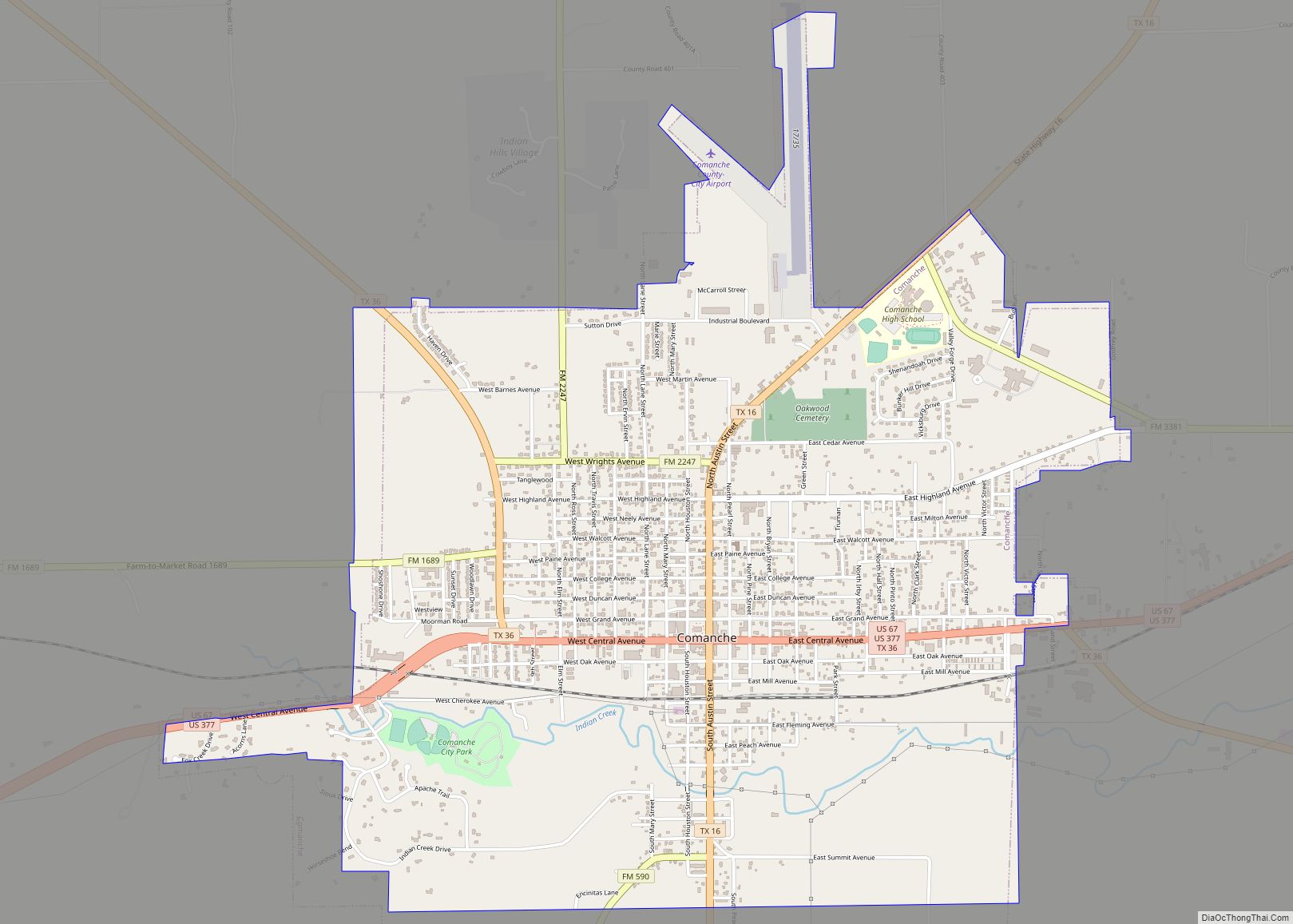 Map of Comanche city, Texas