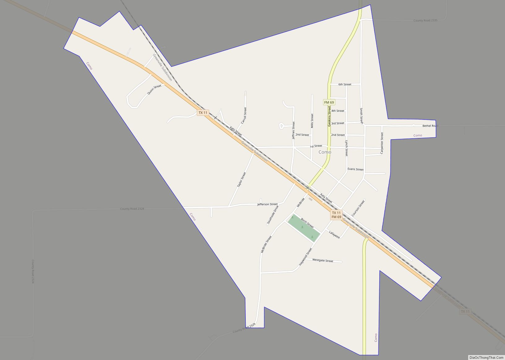 Map of Como town, Texas