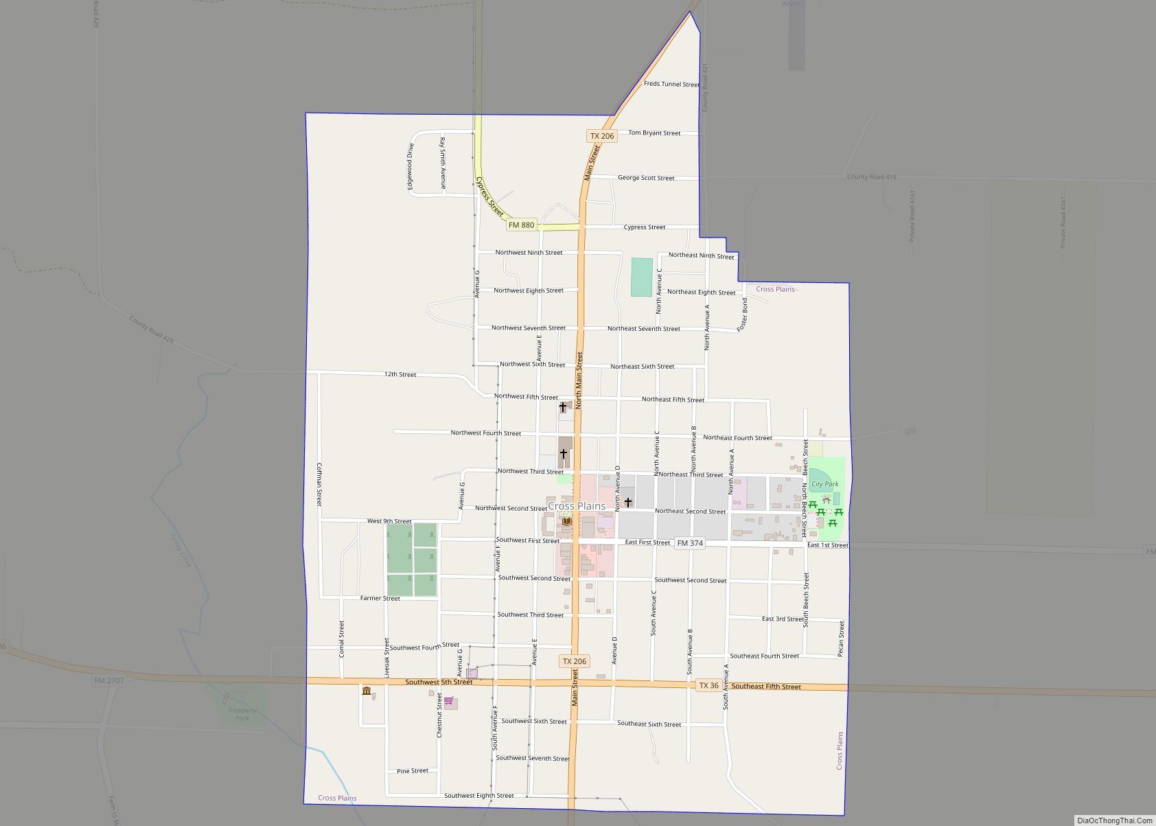 Map of Cross Plains town, Texas