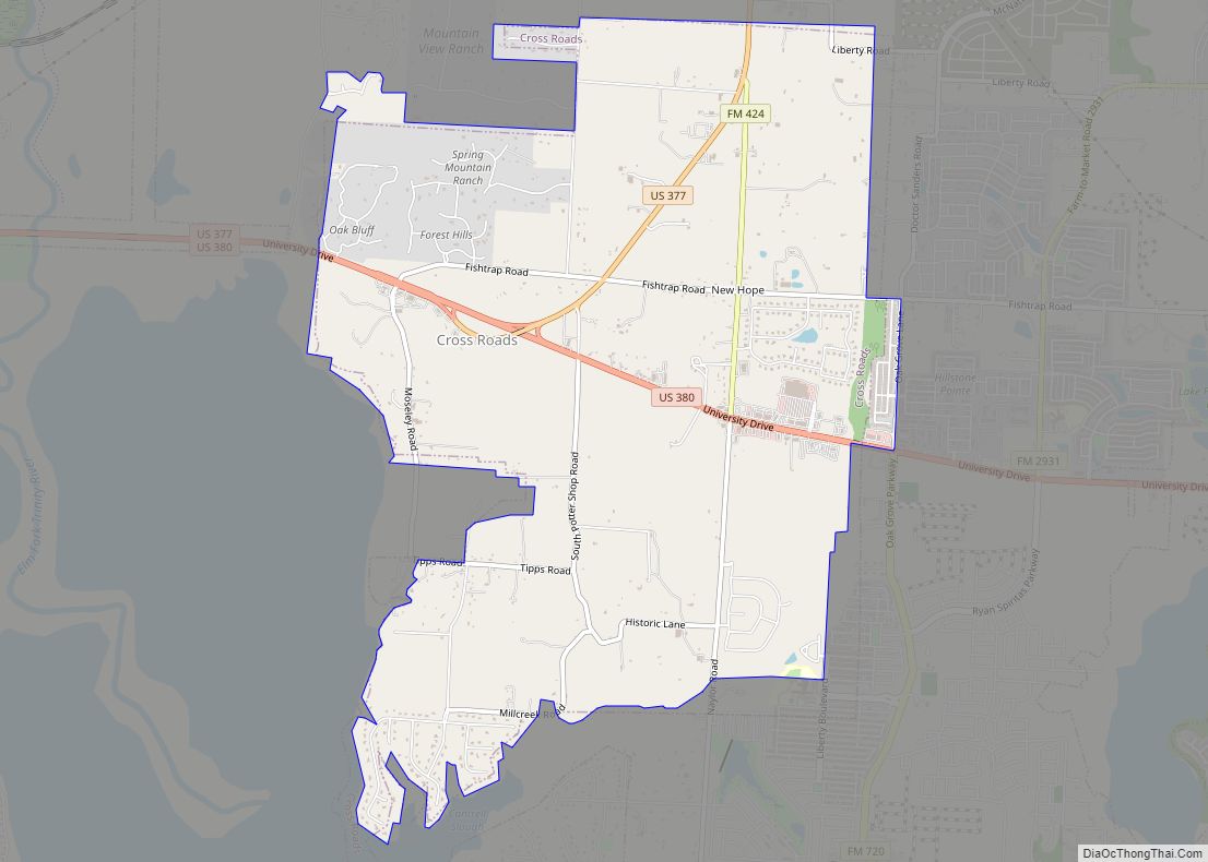 Map of Cross Roads town, Texas